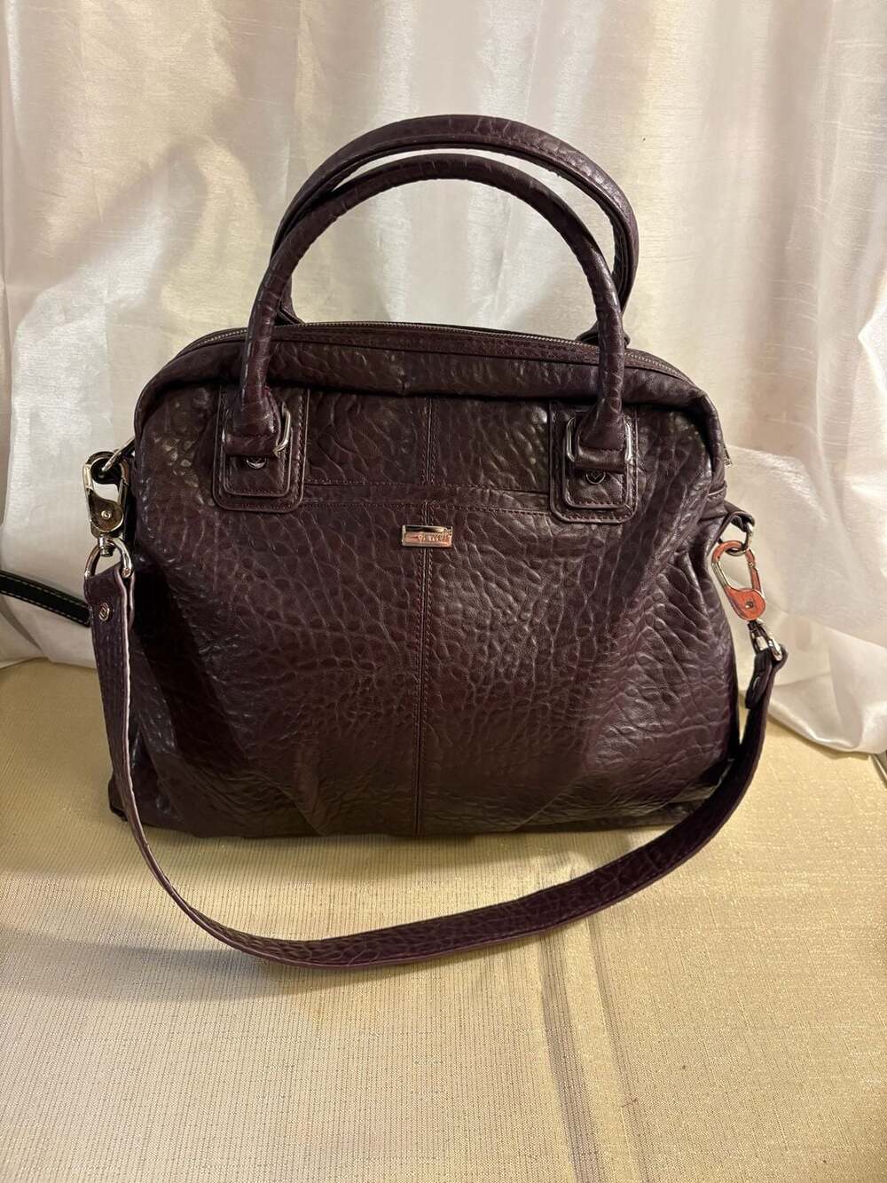 Thirty-One Jewell Pebble Satchel Purse Bag Deep Plum